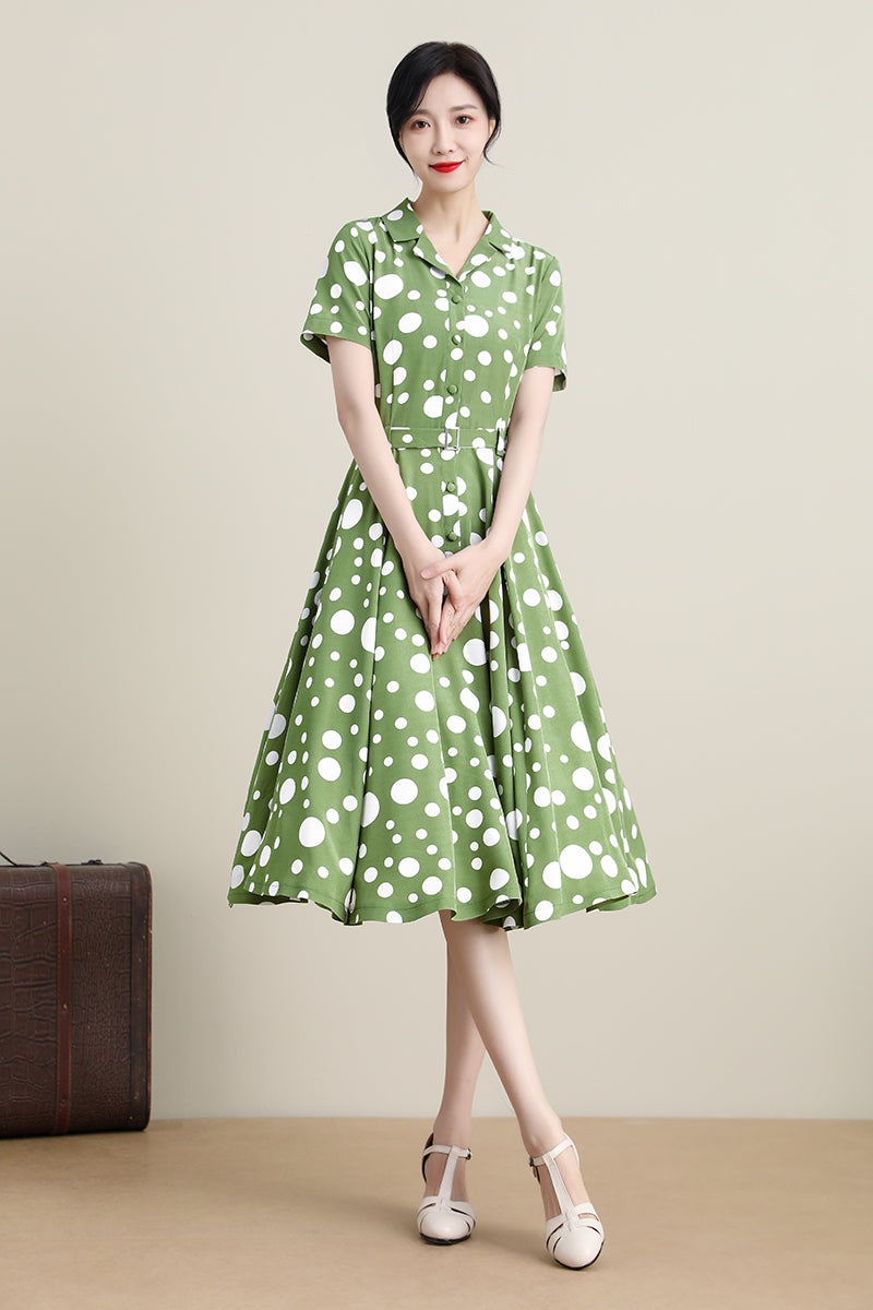 Y2K White & Green Polka Dot Party Dress - Extra Small – Flying Apple Vintage