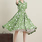 1950s Green Polka Dot Swing Shirtwaist Midi Dress 3309