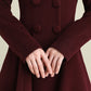 Wine Red Double Breasted Wool Coat 3893