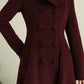 Wine Red Double Breasted Wool Coat 3893