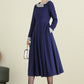 Navy Blue Midi Wool Dress 3894