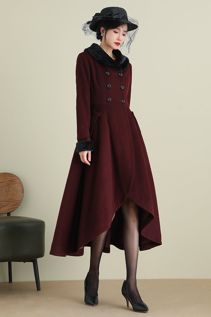 Women Black Asymmetrical Wool Jackets & Coats, Modern Warm Winter Coat,  Ladies Double Collar Coat, Designer Clothing, Pea Coat Xiaolizi 1363 