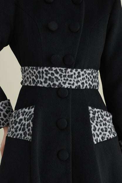 Black Wool Blend Long Coat – Vintage Inspired Mid-Calf Fit and Flare | Xiaolizi 3896