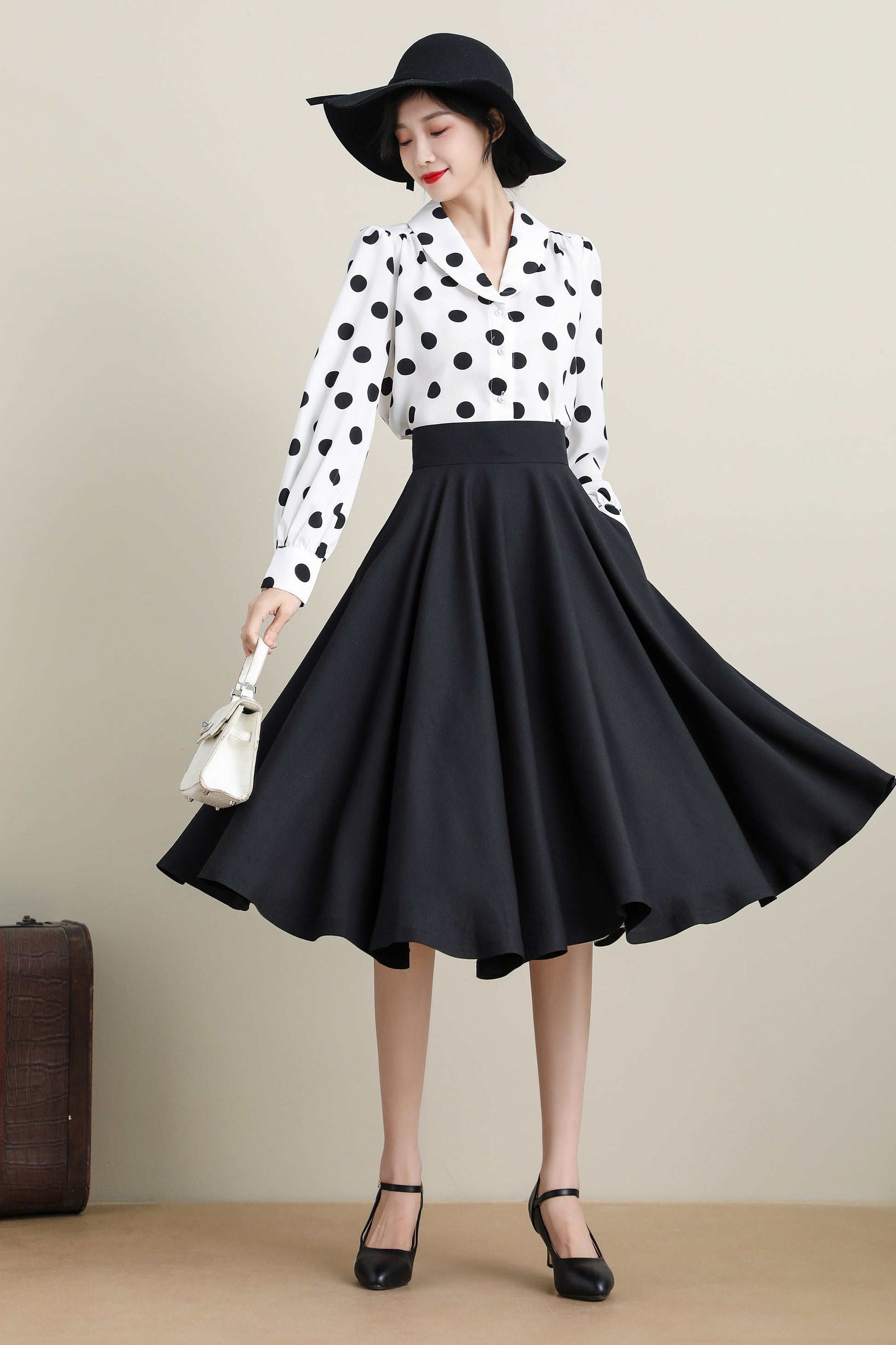 Womens Black Midi circle Skirt 3314 - Main Image