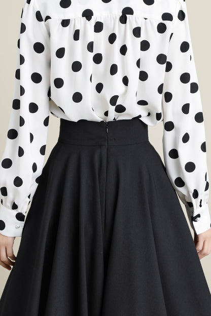 Black Cotton Linen Midi Skirt - High Waist Circle Swing | Xiaolizi 3314