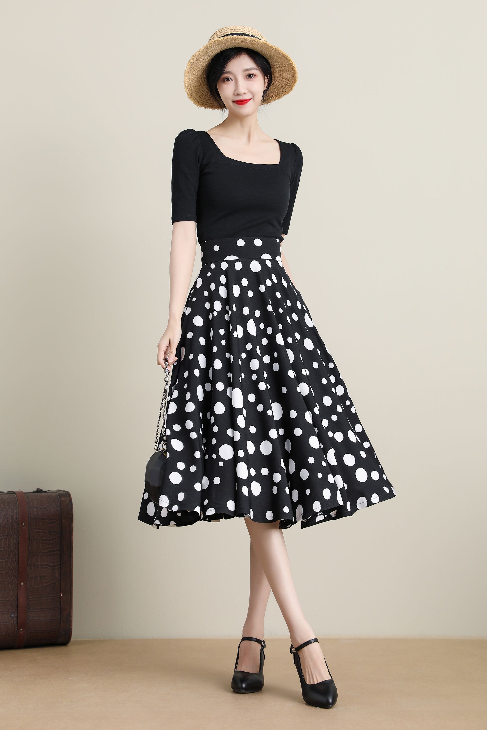 Black polka dot Circle skirt #3315