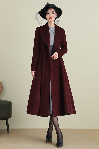 Elegant Wool Blend Coat – Double Breasted A-Line Long Overcoat | Xiaolizi 3899