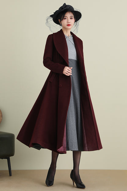 Elegant Wool Blend Coat – Double Breasted A-Line Long Overcoat | Xiaolizi 3899