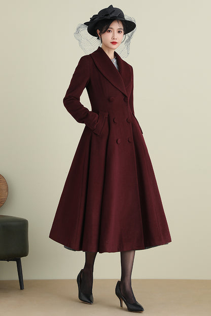 Elegant Wool Blend Coat – Double Breasted A-Line Long Overcoat | Xiaolizi 3899