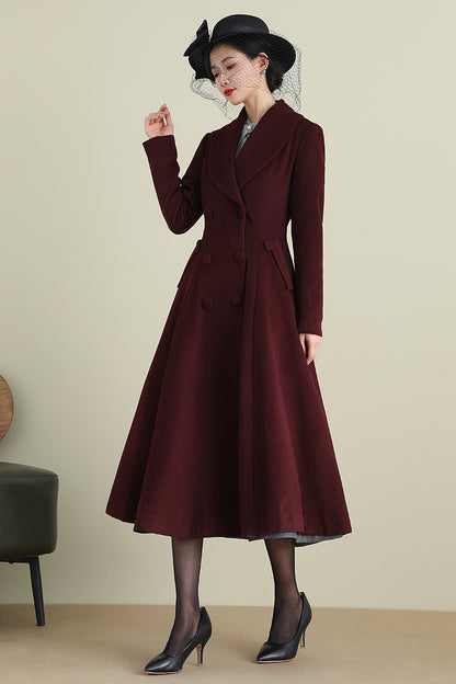 Elegant Wool Blend Coat – Double Breasted A-Line Long Overcoat | Xiaolizi 3899