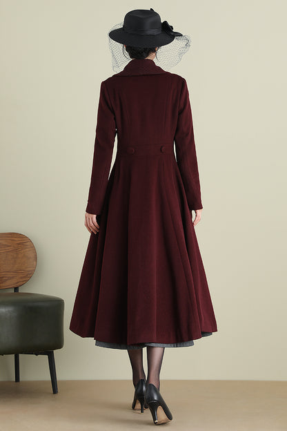 Elegant Wool Blend Coat – Double Breasted A-Line Long Overcoat | Xiaolizi 3899