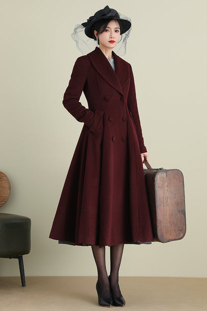 Elegant Wool Blend Coat – Double Breasted A-Line Long Overcoat | Xiaolizi 3899