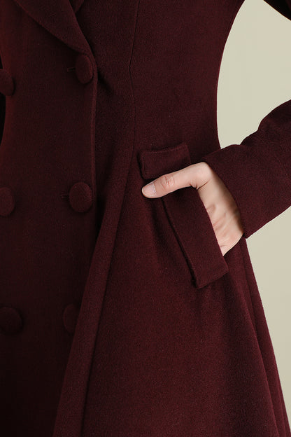 Elegant Wool Blend Coat – Double Breasted A-Line Long Overcoat | Xiaolizi 3899