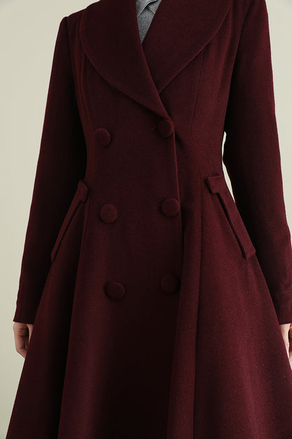 Elegant Wool Blend Coat – Double Breasted A-Line Long Overcoat | Xiaolizi 3899
