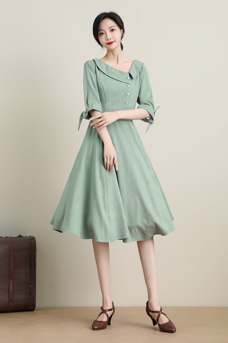 Green Swing Midi Summer Dress 3320, Size US02 #CK2200103 – Xiaolizi