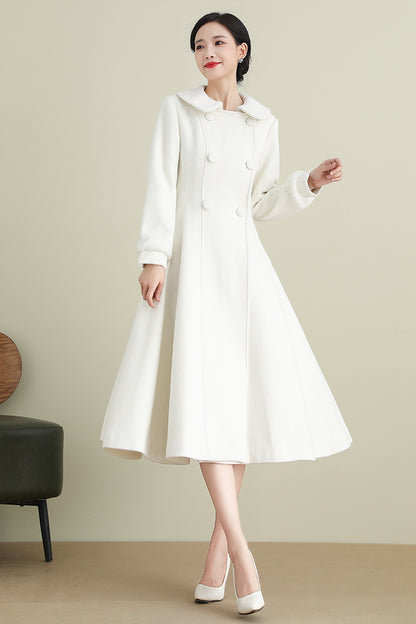 White A-Line Swing Wool Coat 3904