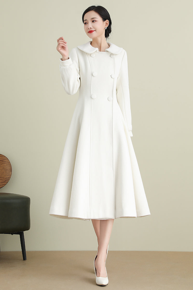 Handmade White A-Line Wool Coat – Long Swing Winter & Wedding Overcoat