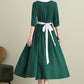 Green Half Sleeve Midi Linen Dress 3905