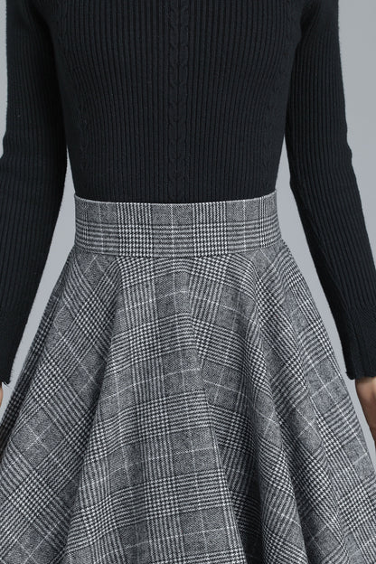 Handmade Wool Plaid Circle Skirt – High Waist Pleated Midi for Autumn Winter 3245