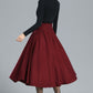 Burgundy Full Circle Wool Skirt Women 3246