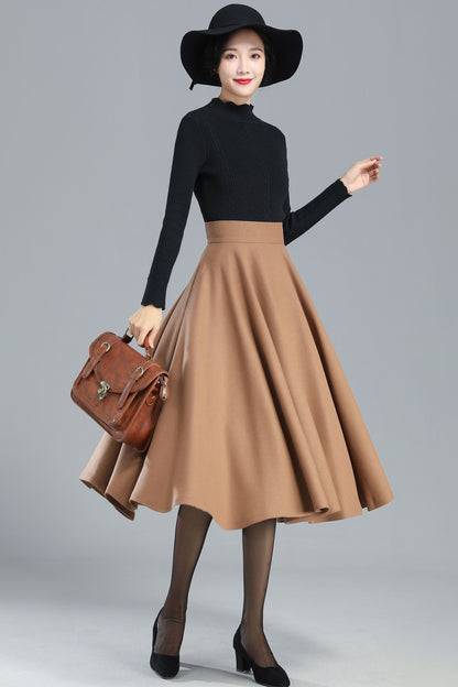 High Waist Flared Wool Winter Skirt 3247