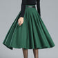 Green Minimalist Pleated Wool Skirt 3249