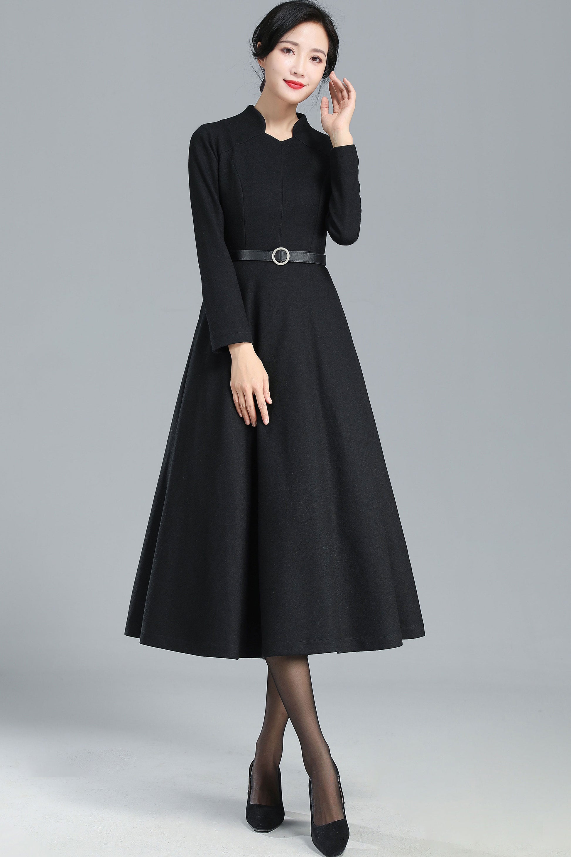 Black Long Wool Winter Dress Women 3251 Xiaolizi Black Long Wool Winter Dress Women 3251 Xiaolizi