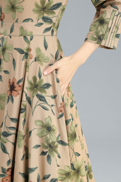 Vintage Inspired Floral Long Linen Maxi Dress 3252