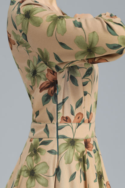 Vintage Inspired Floral Long Linen Maxi Dress 3252