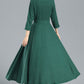 Green Pleated Long Linen Dress Women 3253