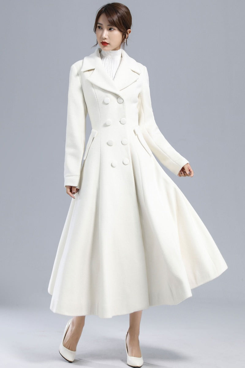 Women White Long Wool Coat 3235
