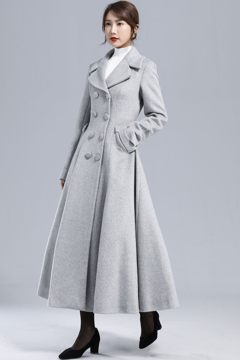 Gray Double Breasted Wool Coat 3236#