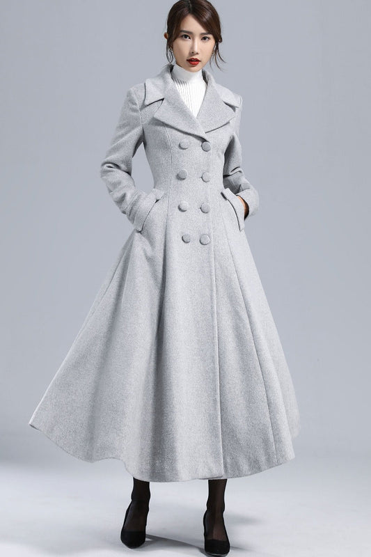 Gray Double Breasted Wool Coat 3236#