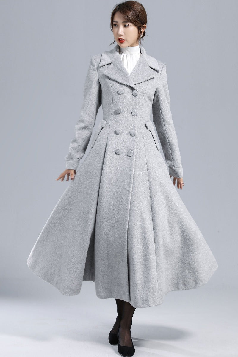 Gray Double Breasted Wool Coat 3236