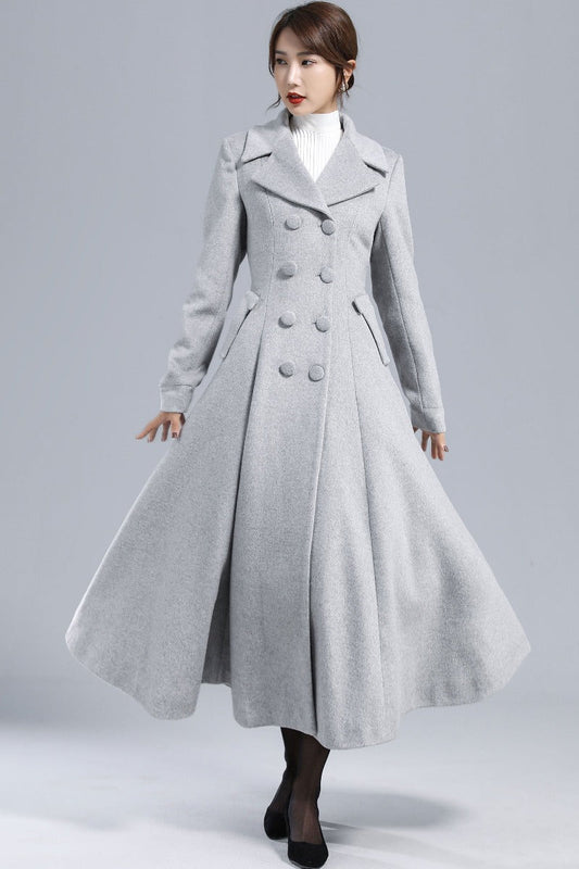 Gray Double Breasted Wool Coat 3236#