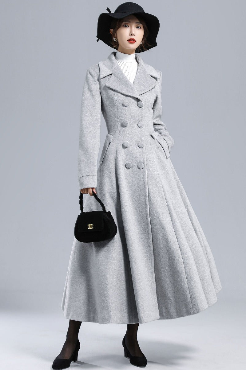 Gray Double Breasted Wool Coat 3236#