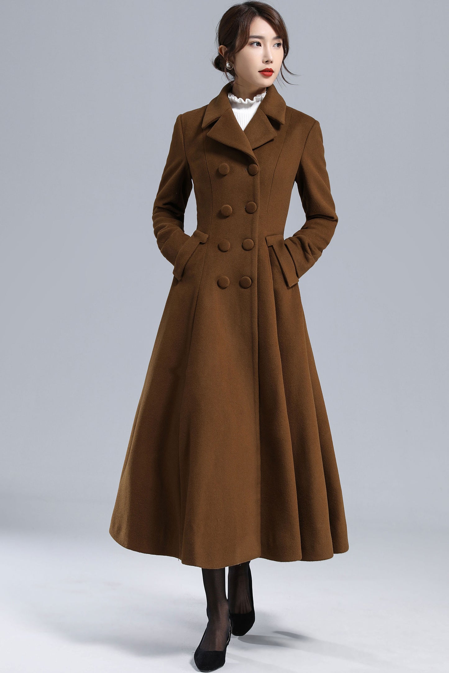 Women's Brown Long Wool Coat 3238