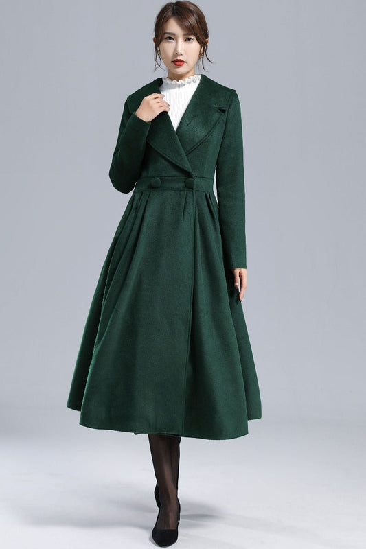 Women Dark Green Wool Coat 3242#