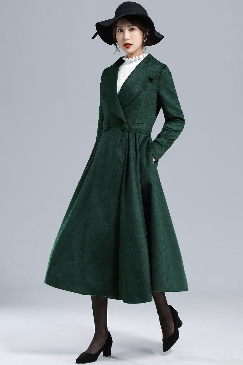 Women Dark Green Wool Coat 3242#