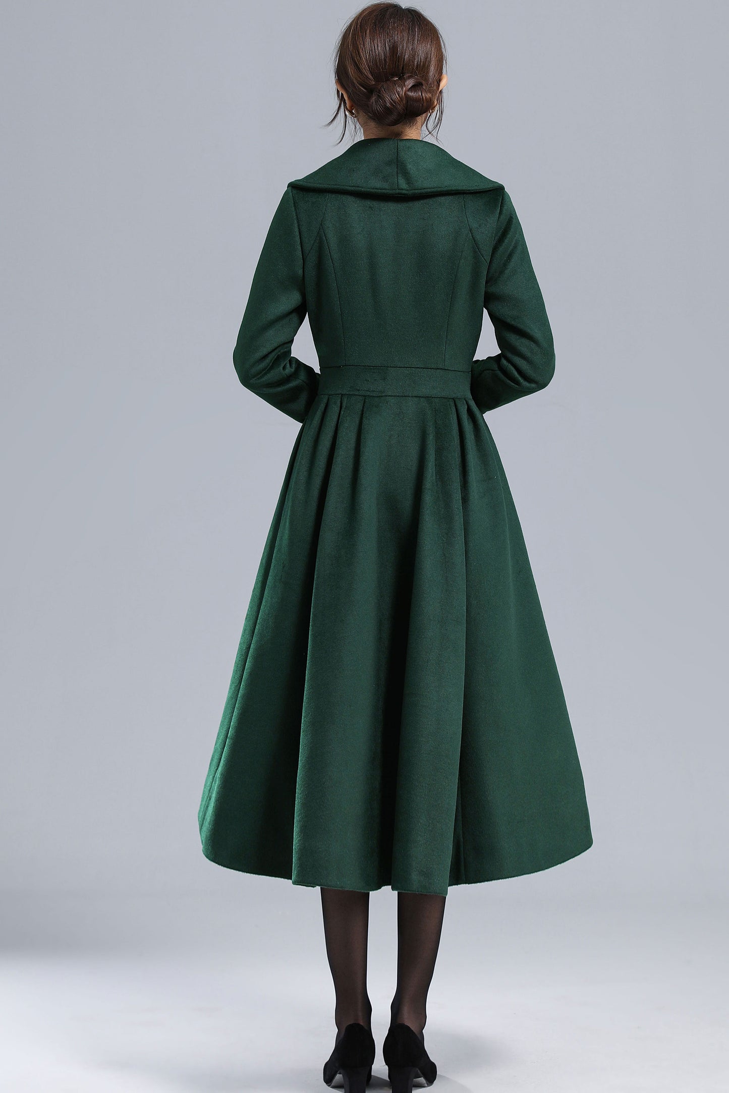 Dark Green Fit and Flare Wool Coat 3242