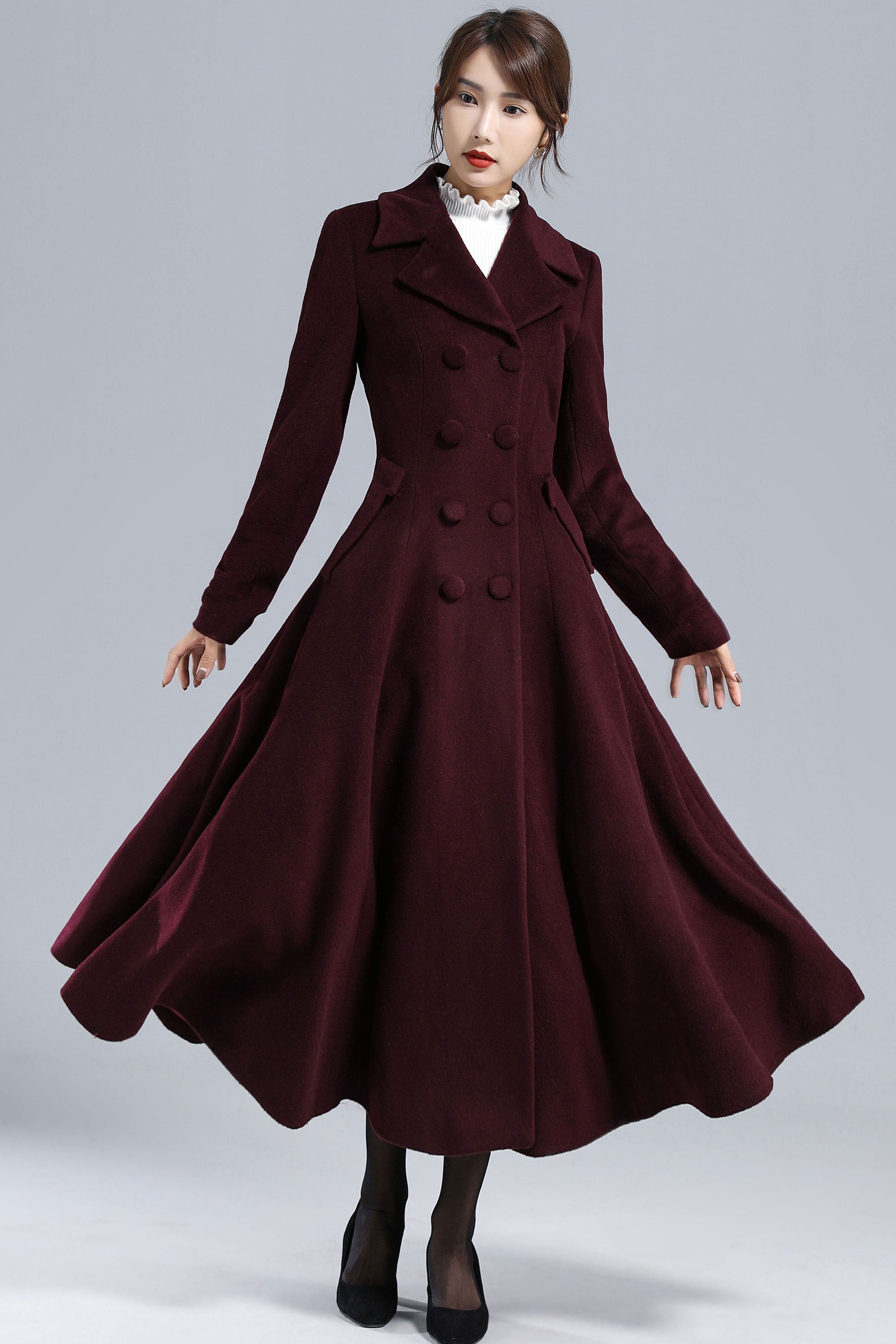 1950s Double Breasted Long Wool Swing Coat 3239 – XiaoLizi