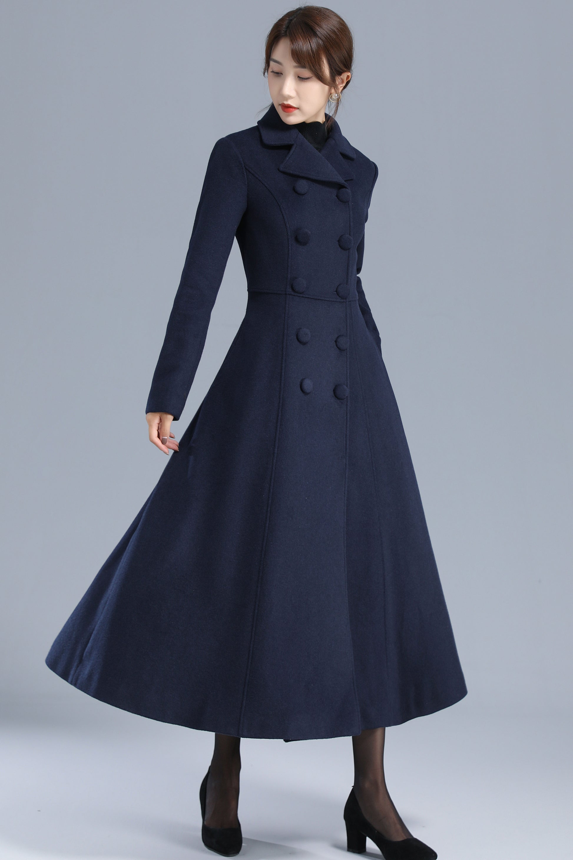 Navy blue coat wool coat warm winter coat midi coat womens,  #xiaolizi  #winterstyle #winter #woolcoat