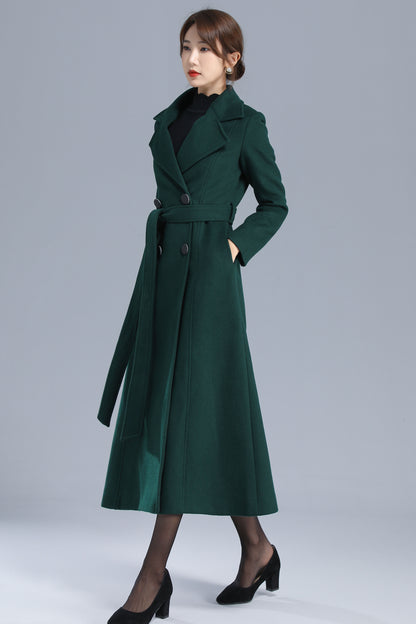 Army Green Wool Coat - Double Breasted with Belted Waist 3203