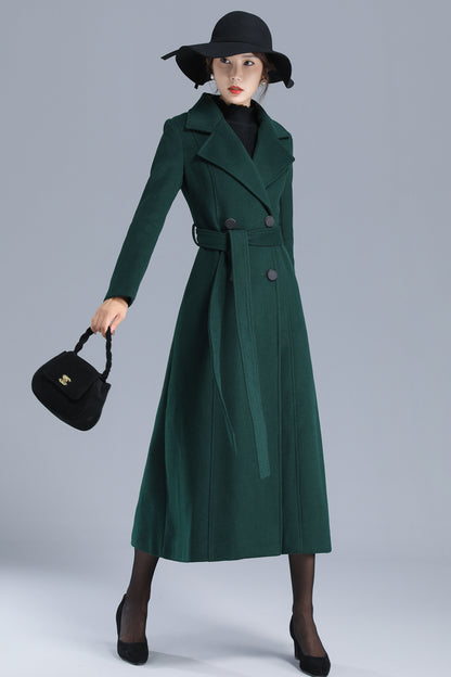 Army Green Wool Coat - Double Breasted with Belted Waist 3203