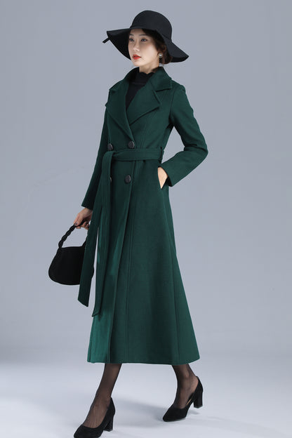 Army Green Wool Coat - Double Breasted with Belted Waist 3203