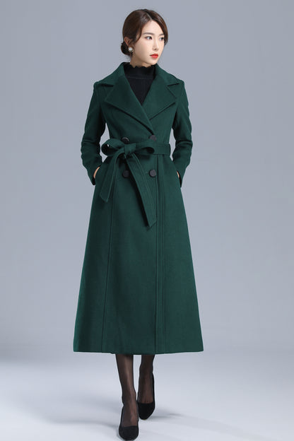 Army Green Wool Coat - Double Breasted with Belted Waist 3203