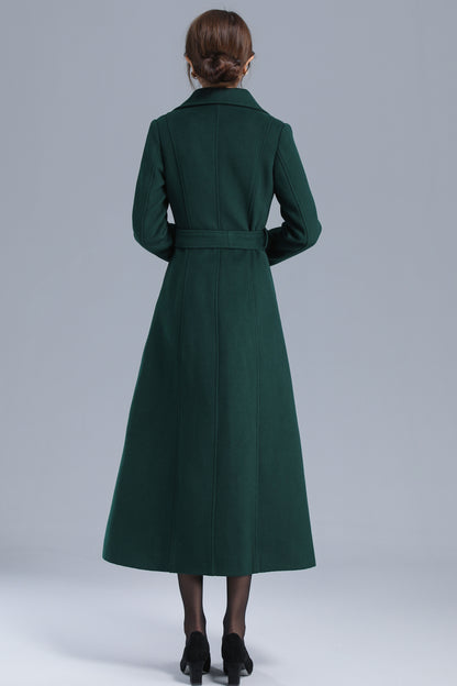 Army Green Wool Coat - Double Breasted with Belted Waist 3203