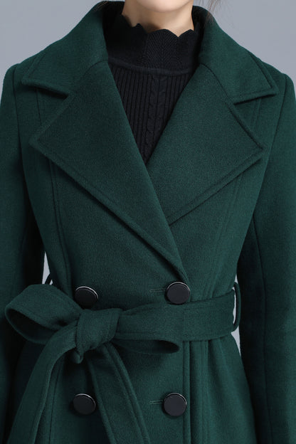 Army Green Wool Coat - Double Breasted with Belted Waist 3203