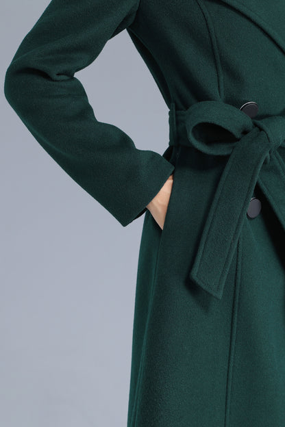 Army Green Wool Coat - Double Breasted with Belted Waist 3203