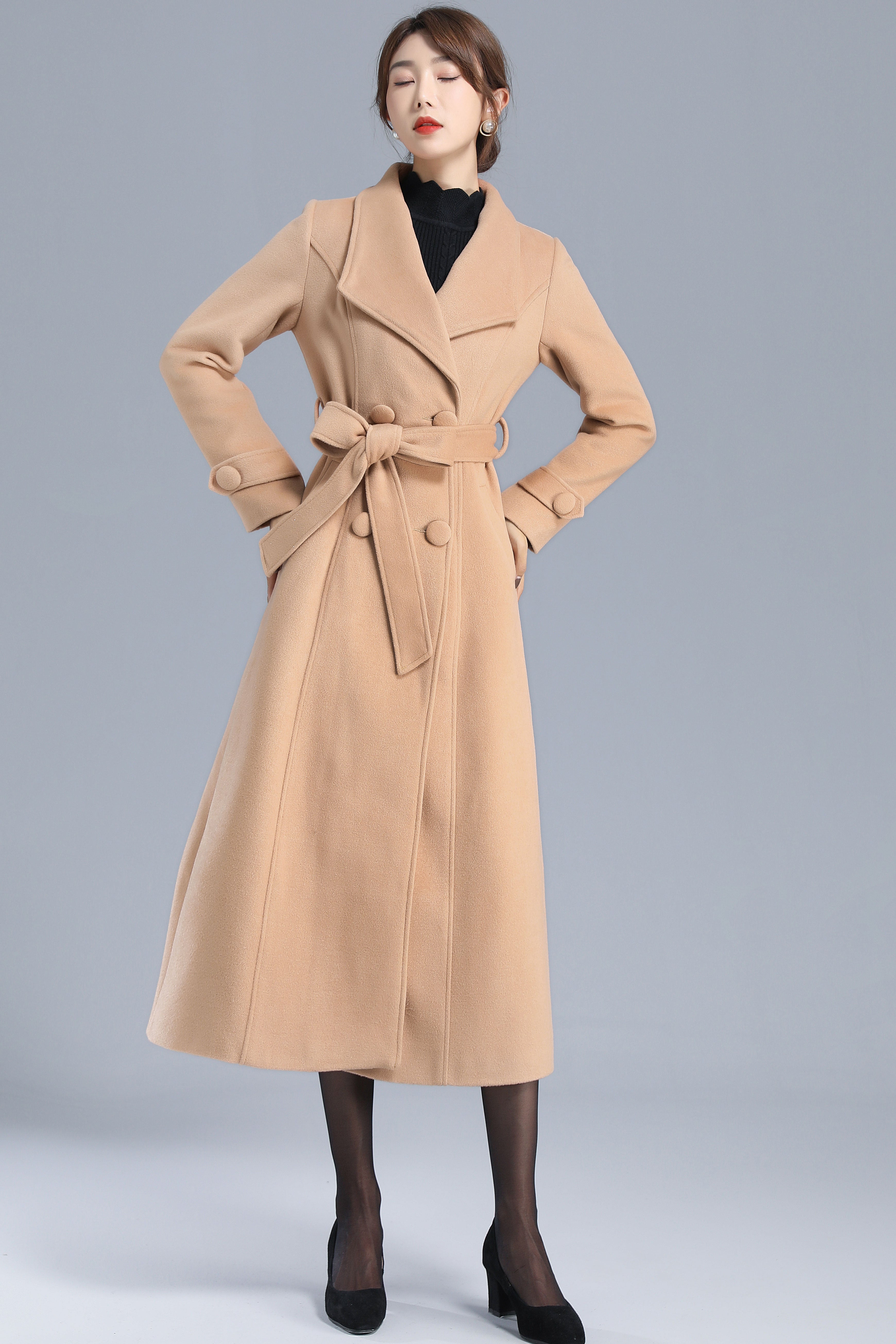 Womens long shop camel wool coat